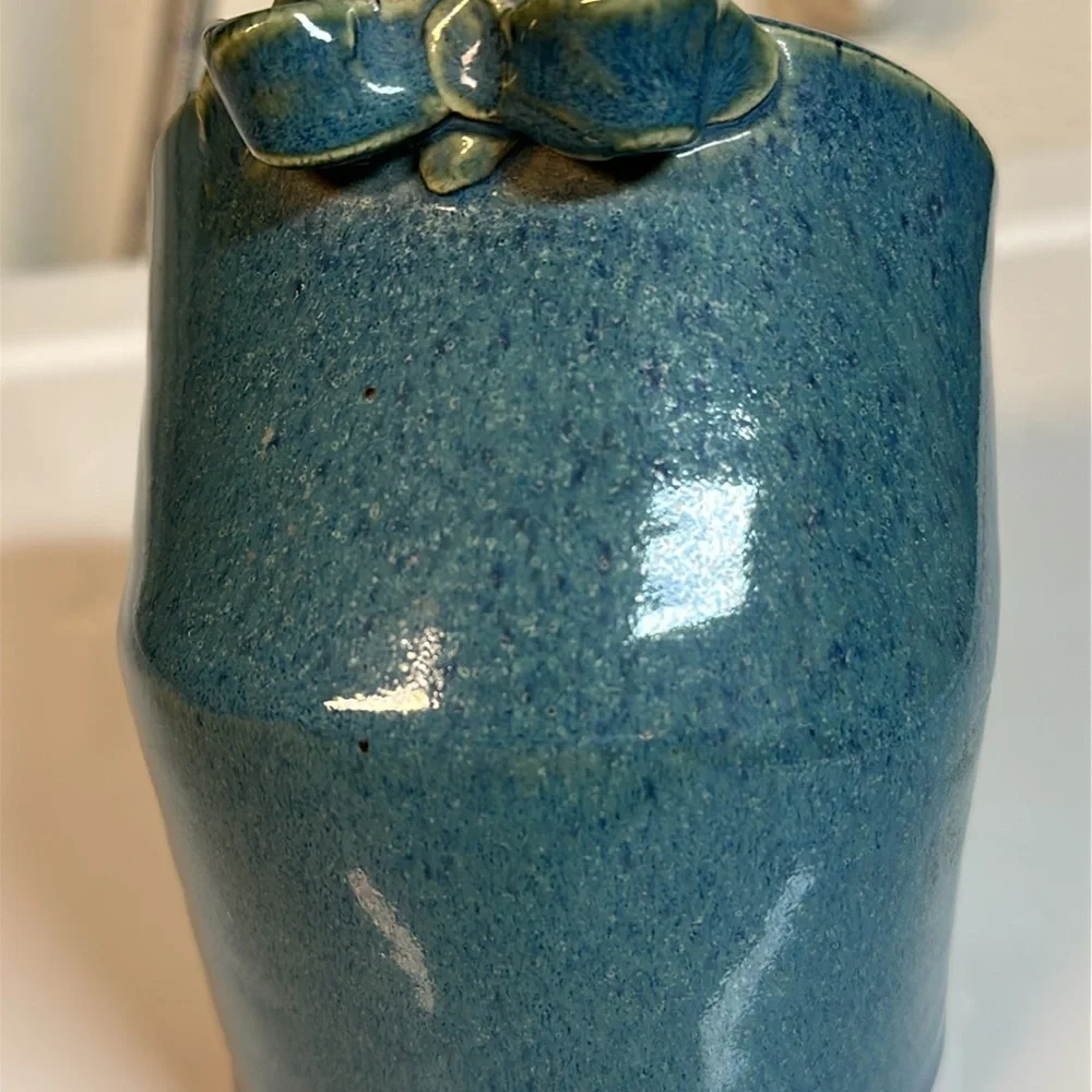 Stoneware glazed blue salt pig